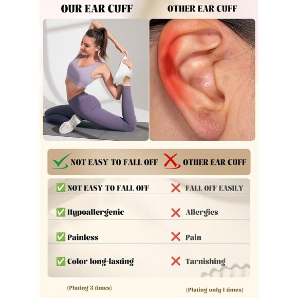 STYLE-C-SILVER Plated Non Pierced Adjustable Fake Ear Cuff Earrings for Women - Picture 5 of 6